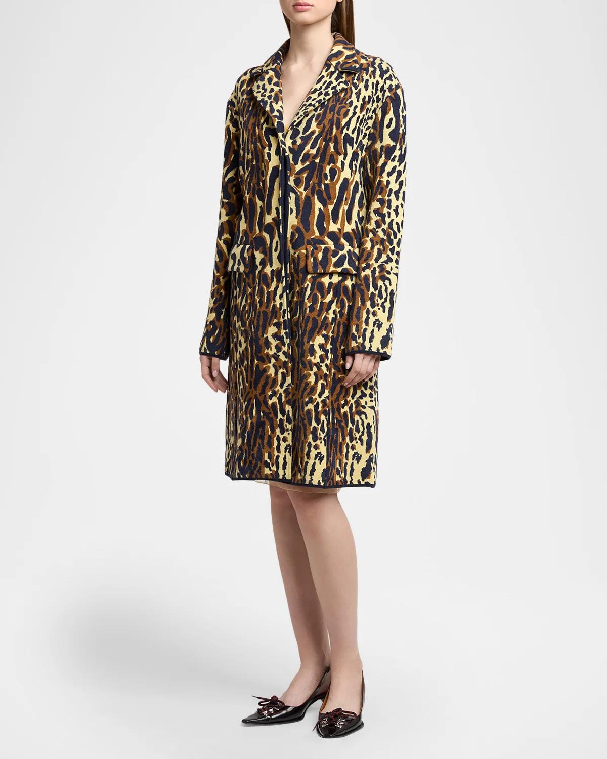 Leopard Knit Wool-Cashmere Single-Breasted Coat - thumbnail 4