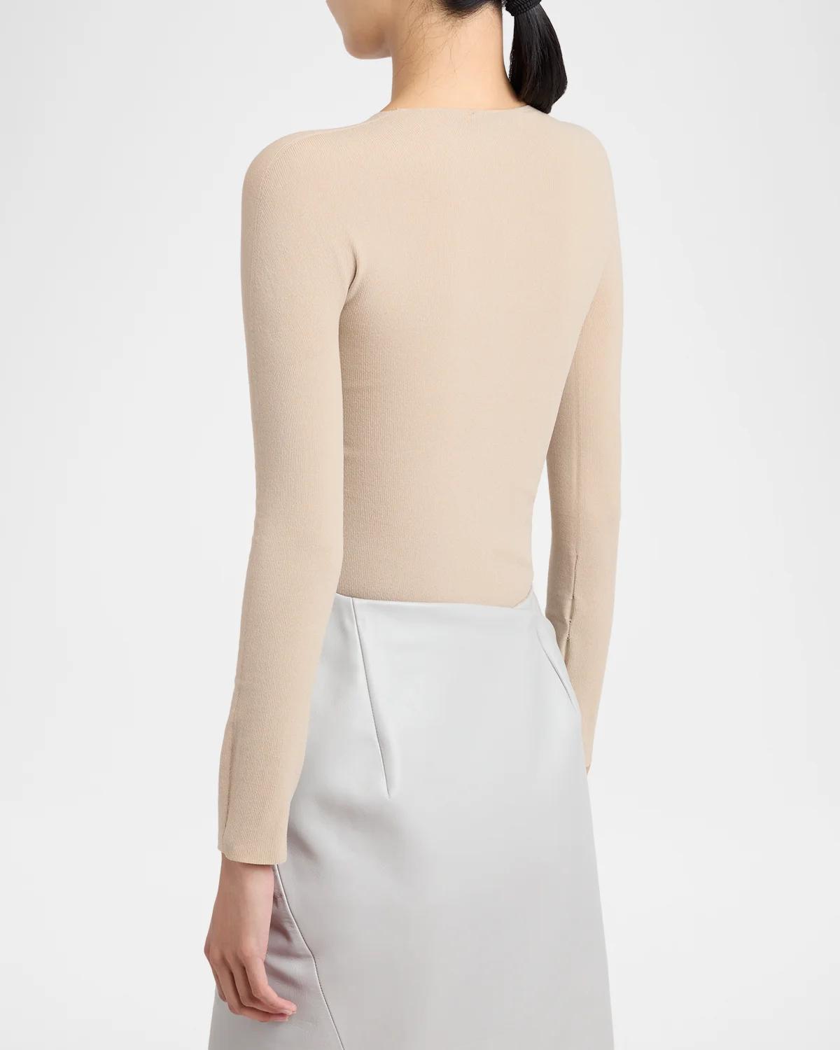 Fine Silk-Wool Knit Crewneck Sweater - thumbnail 3