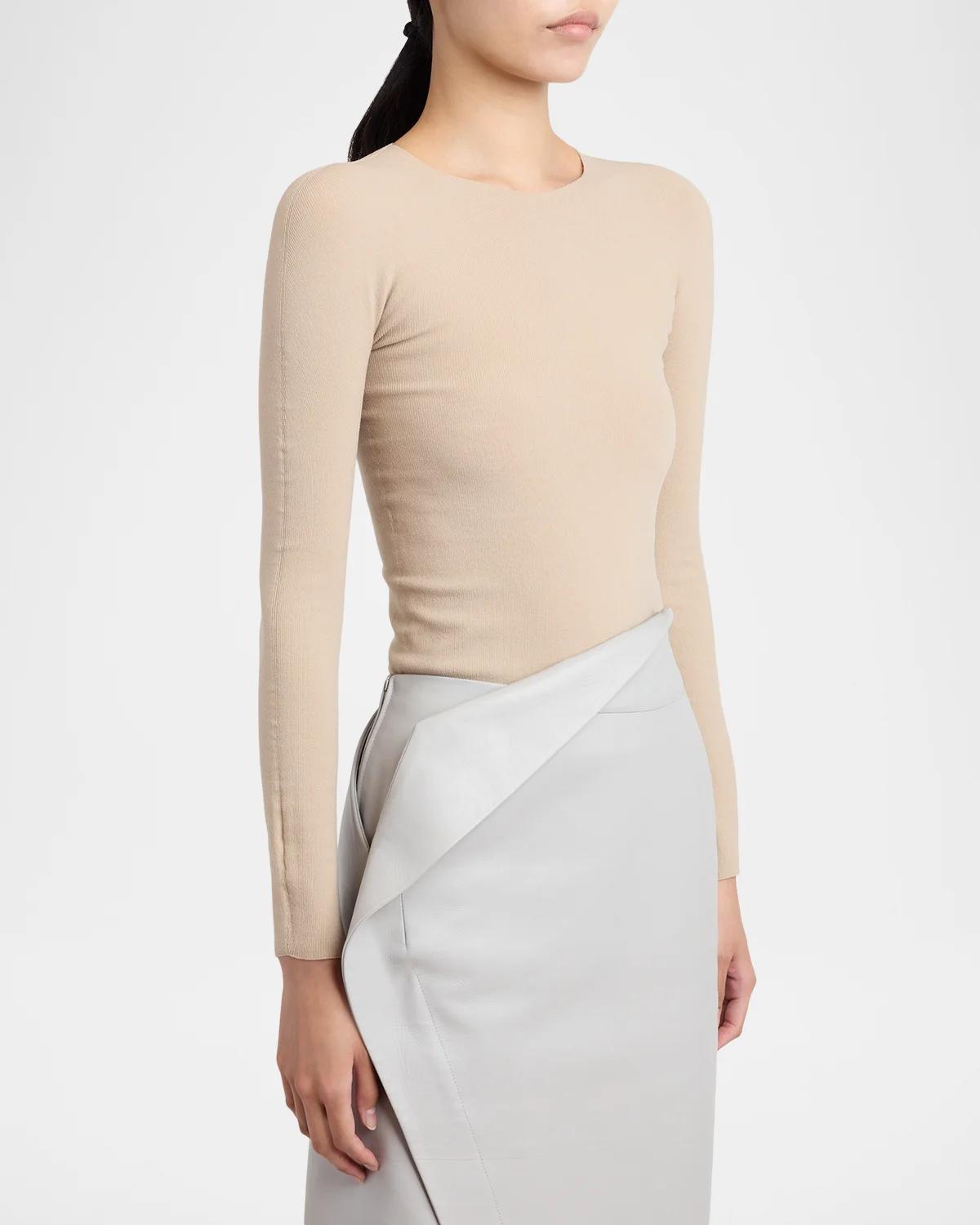 Fine Silk-Wool Knit Crewneck Sweater - thumbnail 4