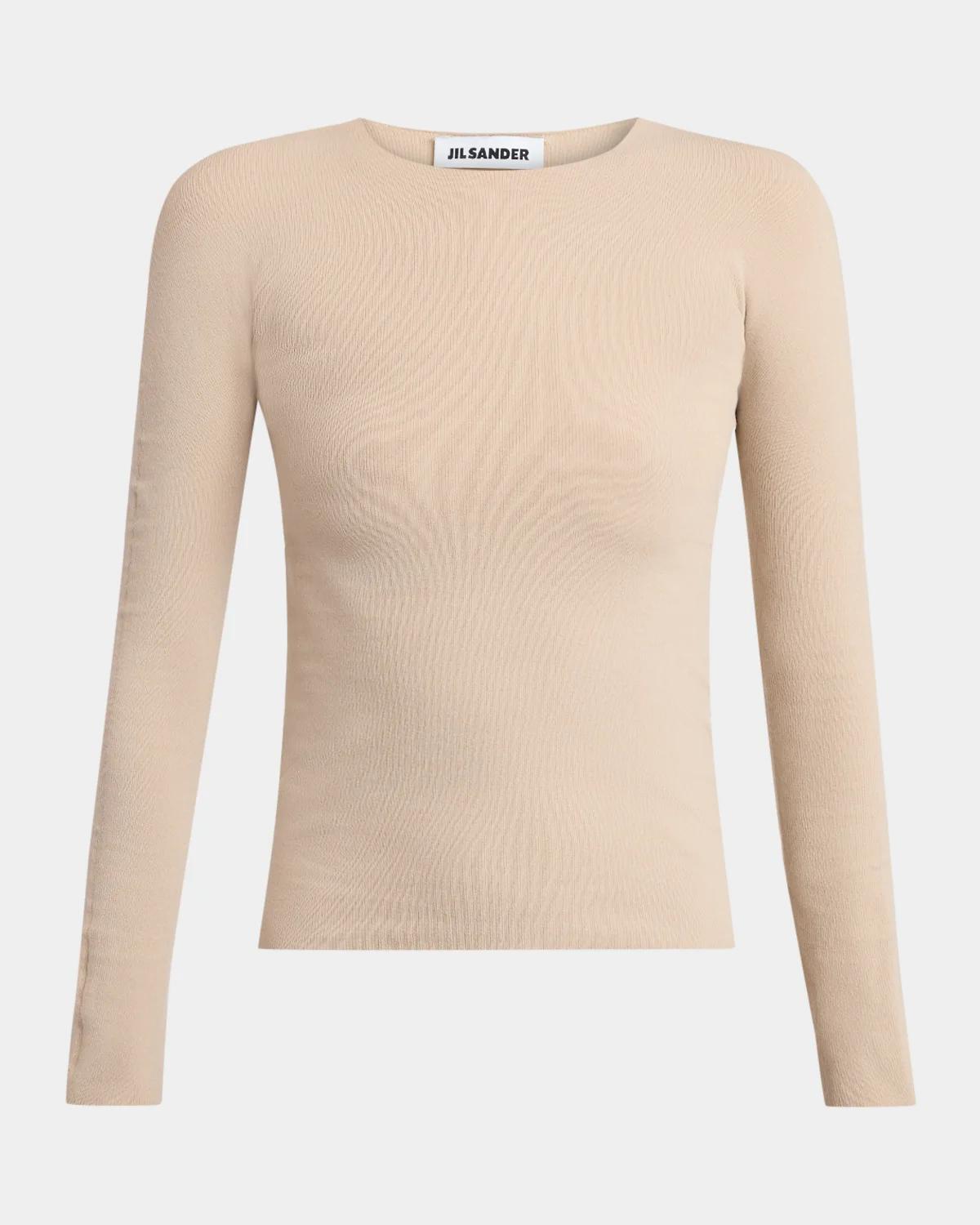 Fine Silk-Wool Knit Crewneck Sweater