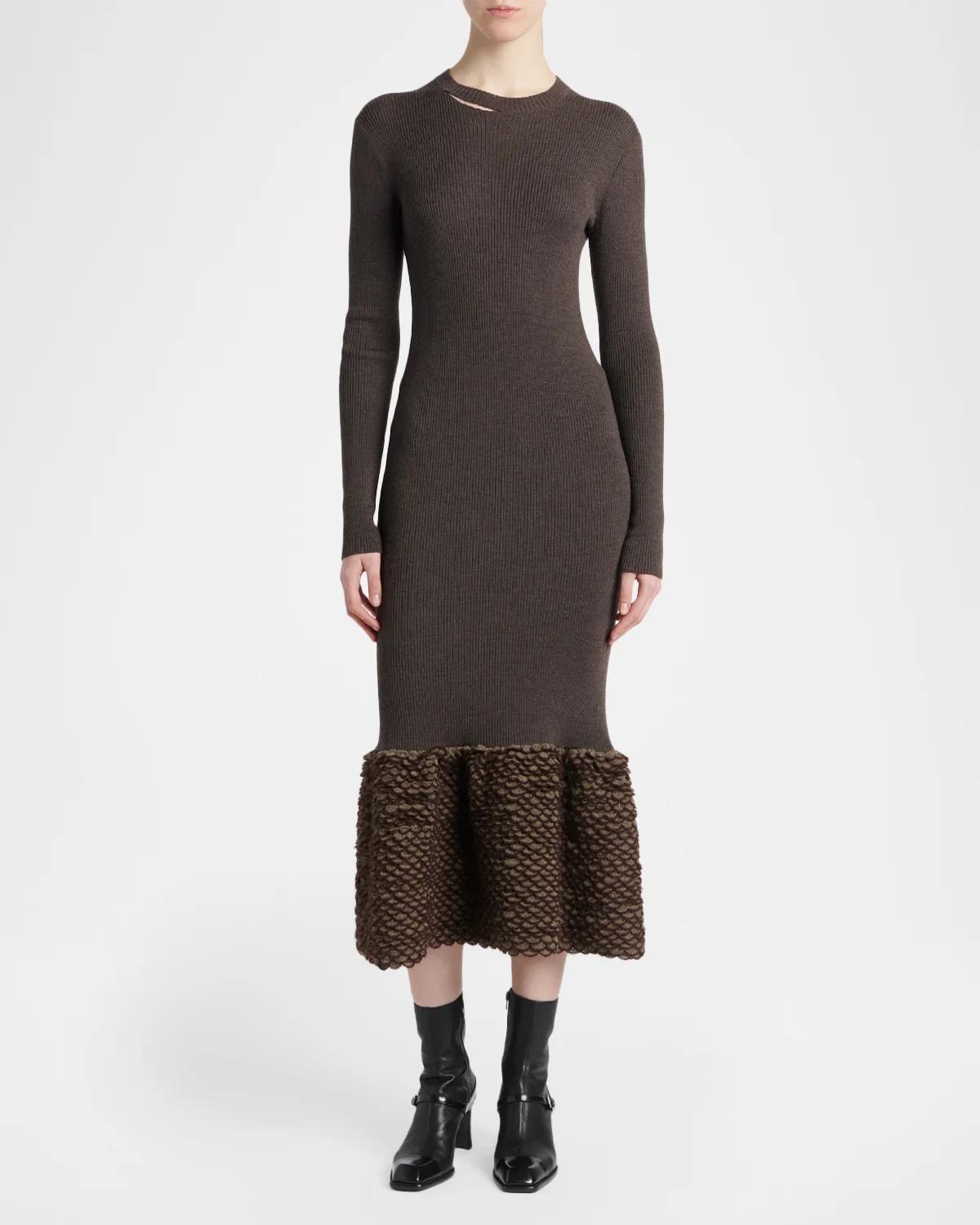 Rib-Knit Wool Midi Dress - thumbnail 2