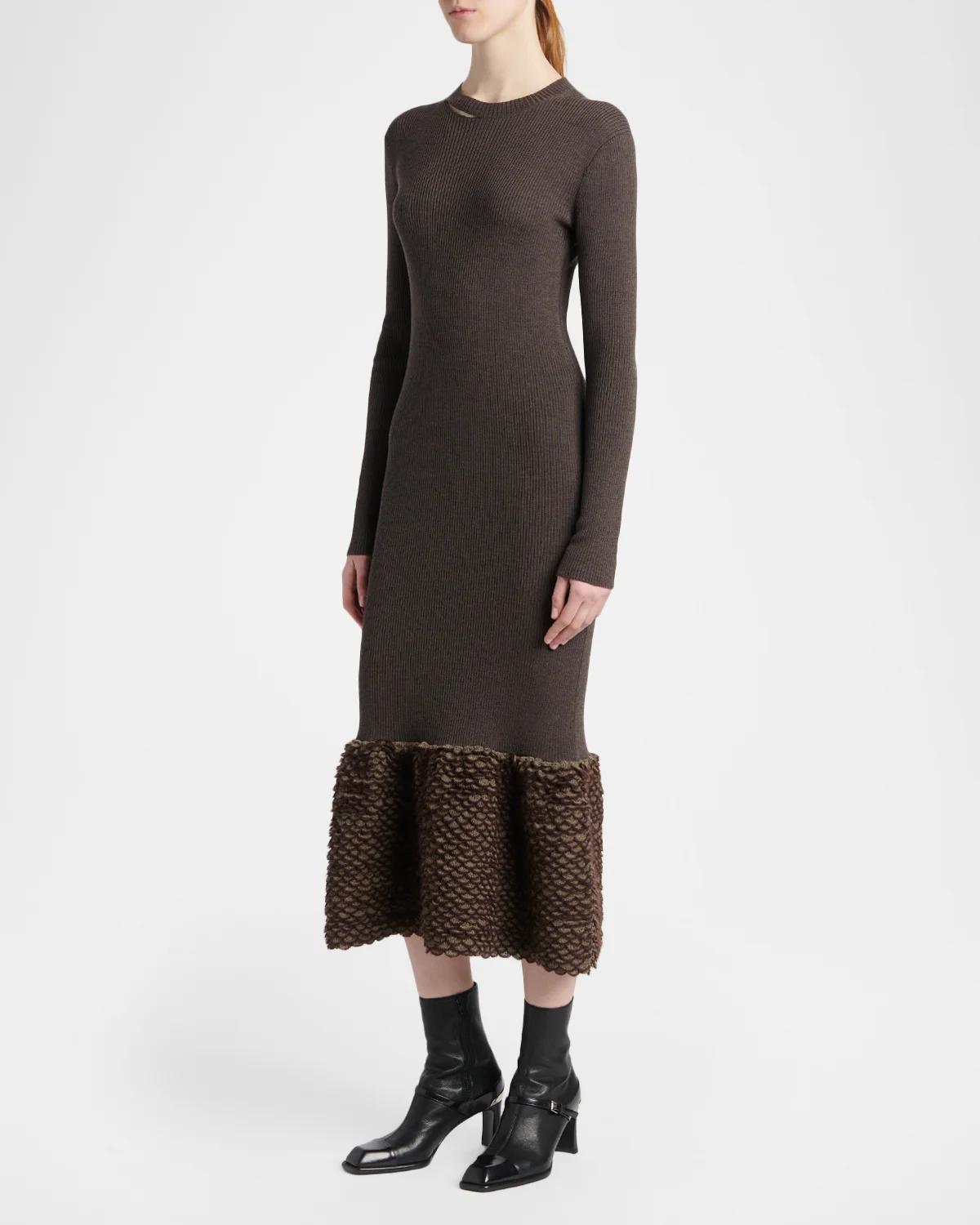 Rib-Knit Wool Midi Dress - thumbnail 4