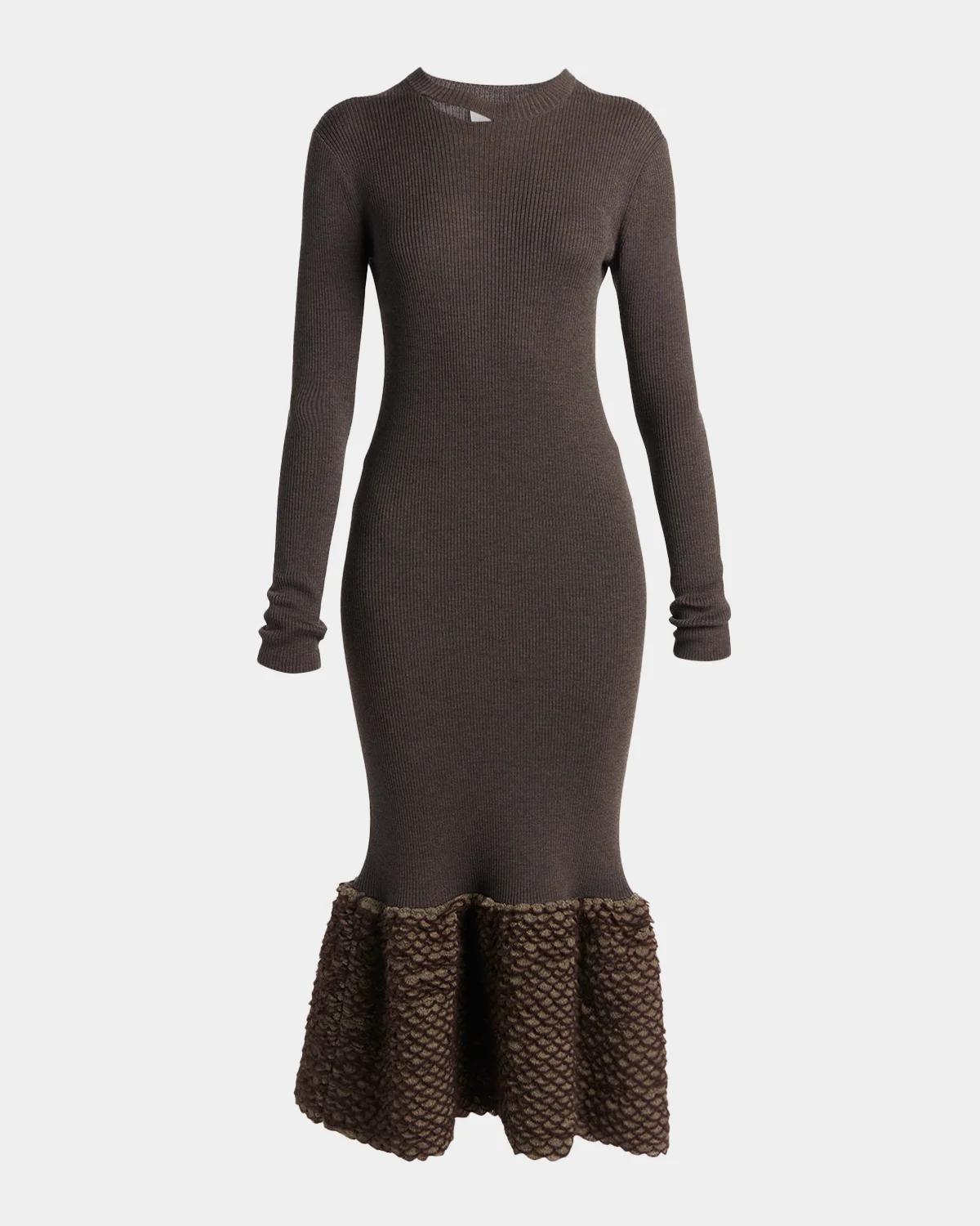 Rib-Knit Wool Midi Dress