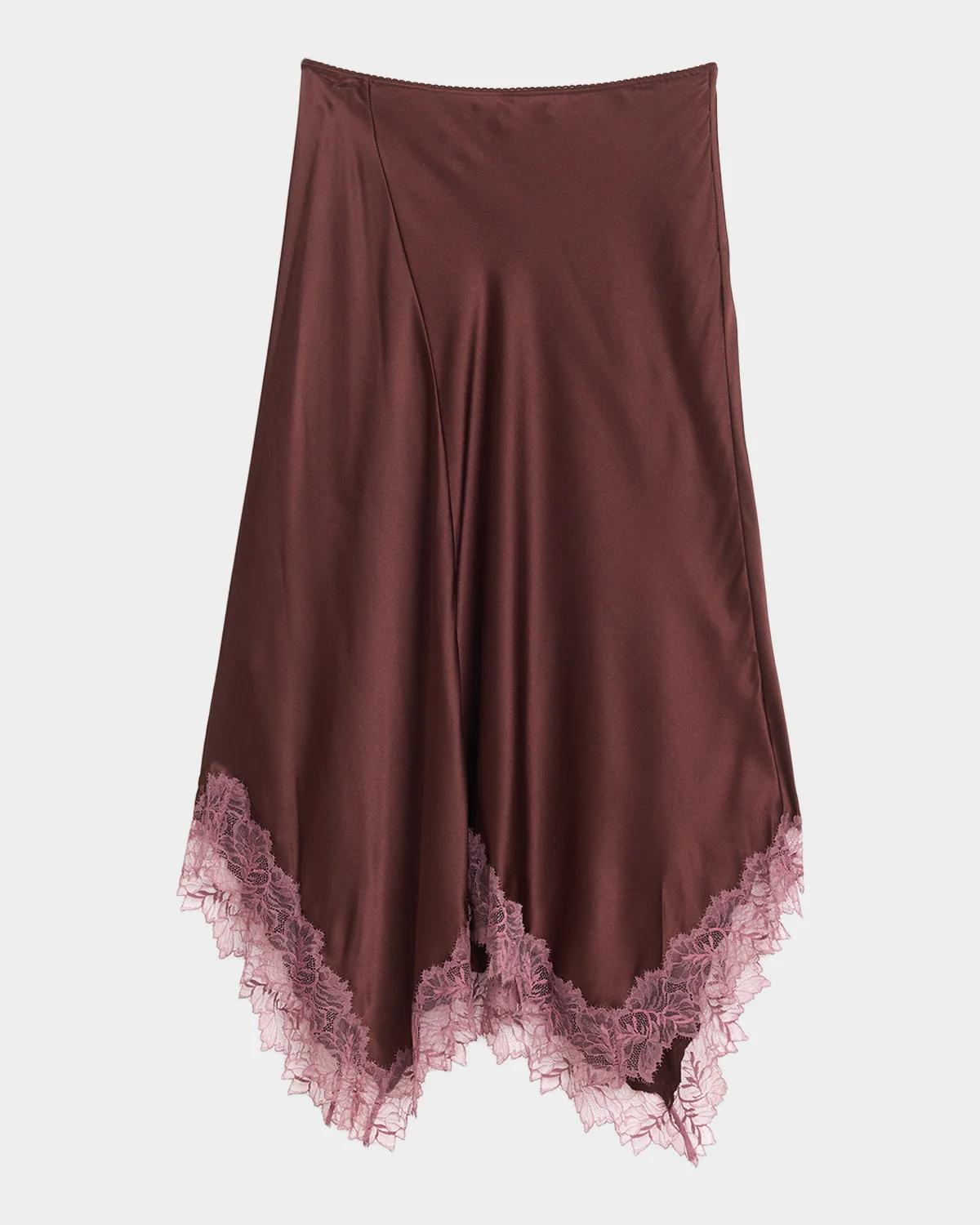 Keri Asymmetric Lace-Trim Midi Skirt