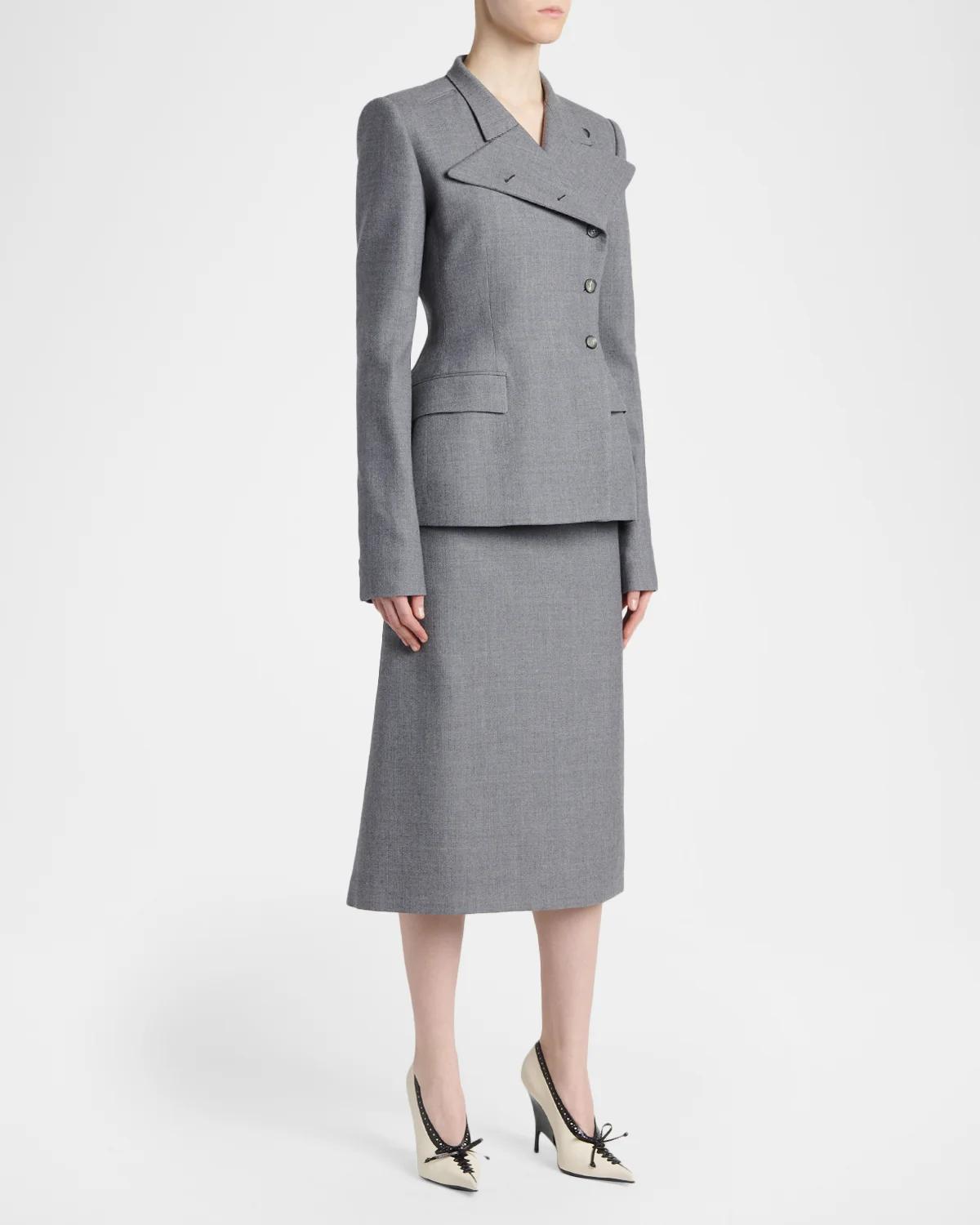 Cross Lapel Structured Wool Jacket - thumbnail 2
