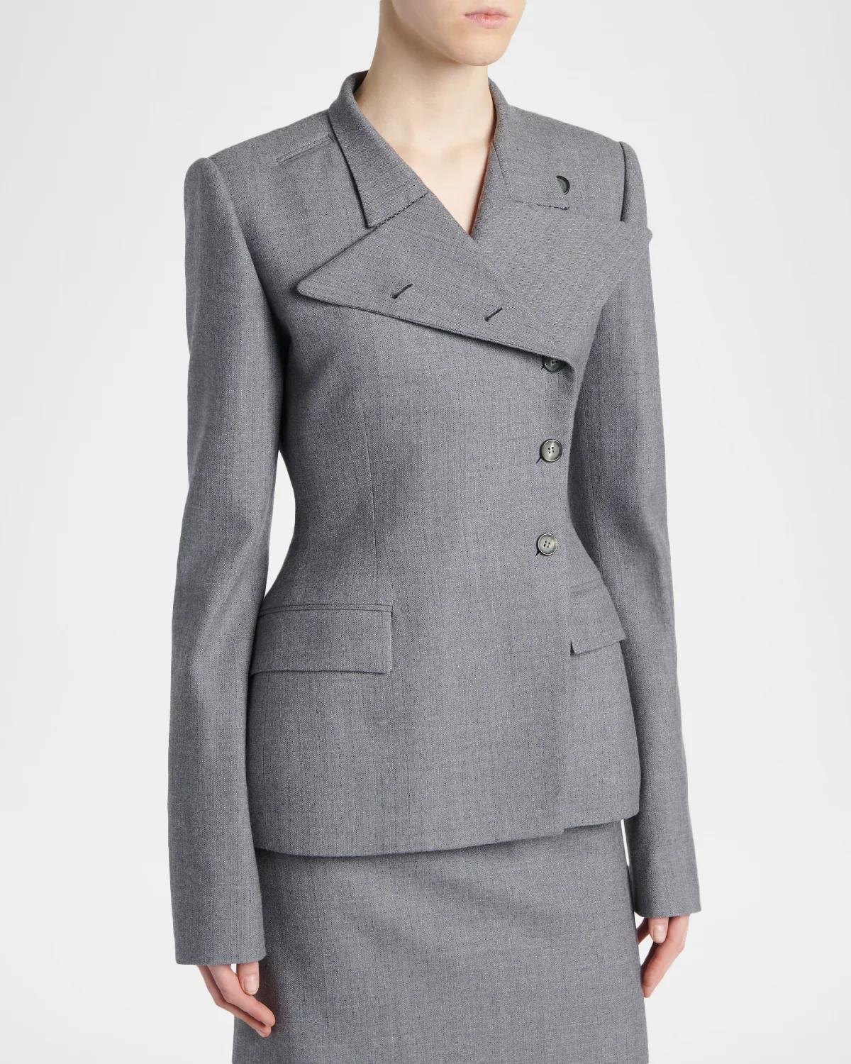 Cross Lapel Structured Wool Jacket - thumbnail 4