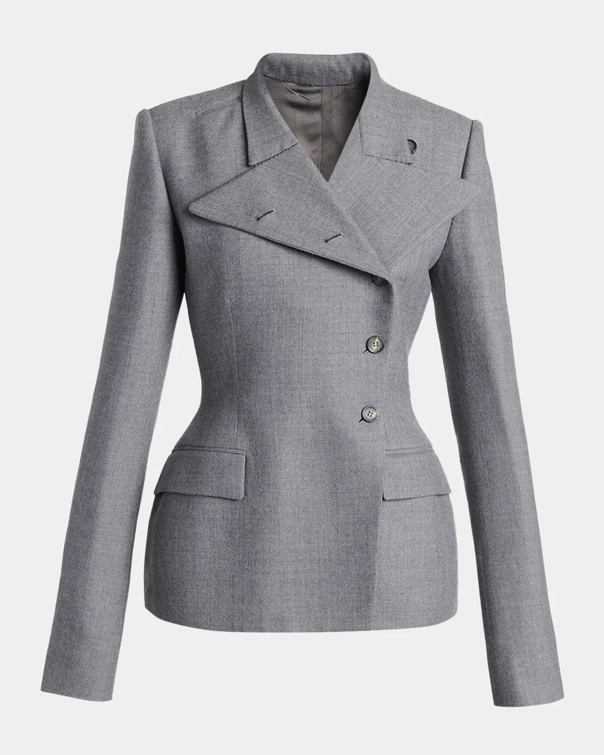 Cross Lapel Structured Wool Jacket
