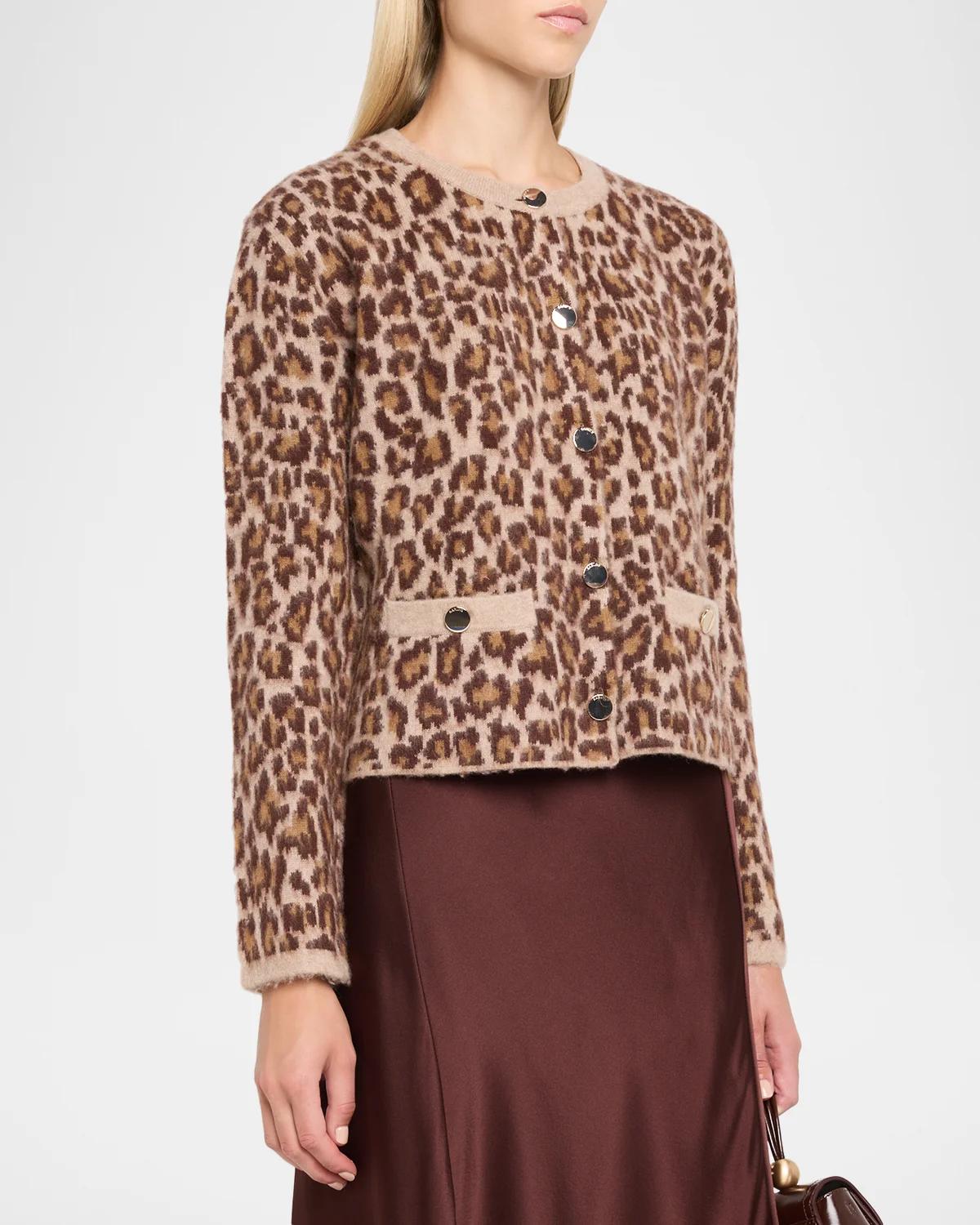 Char Leopard Shrunken Cashmere Cardigan - thumbnail 4