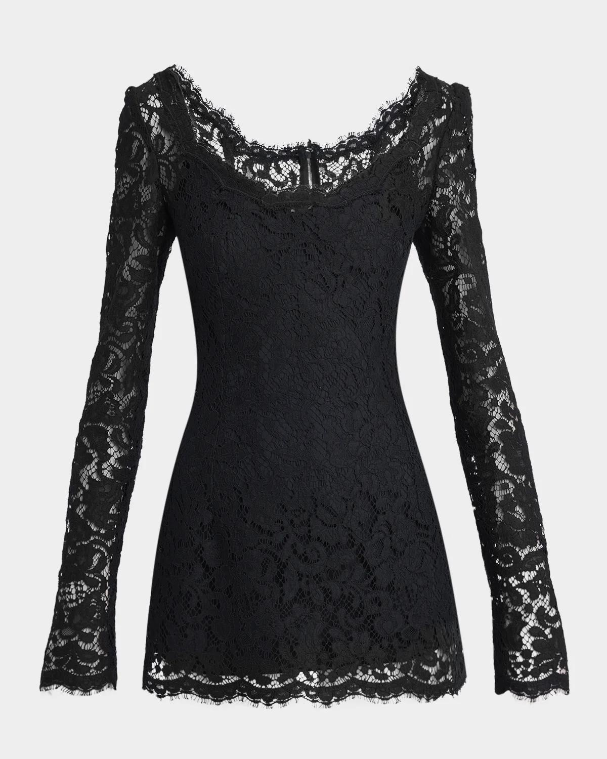 Long-Sleeve Lace Mini Dress