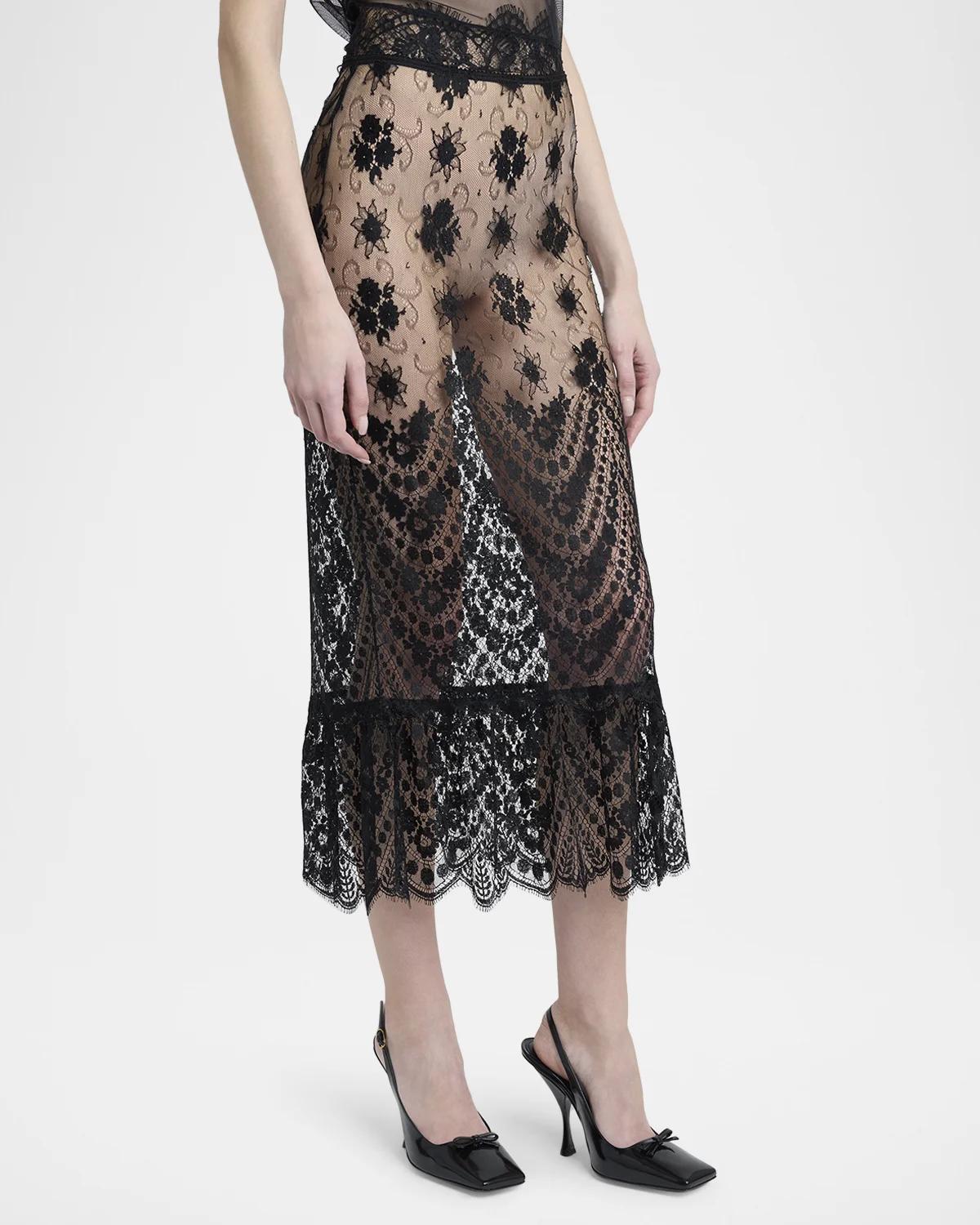 Sheer Chantilly Lace Ruffle Midi Skirt - thumbnail 4