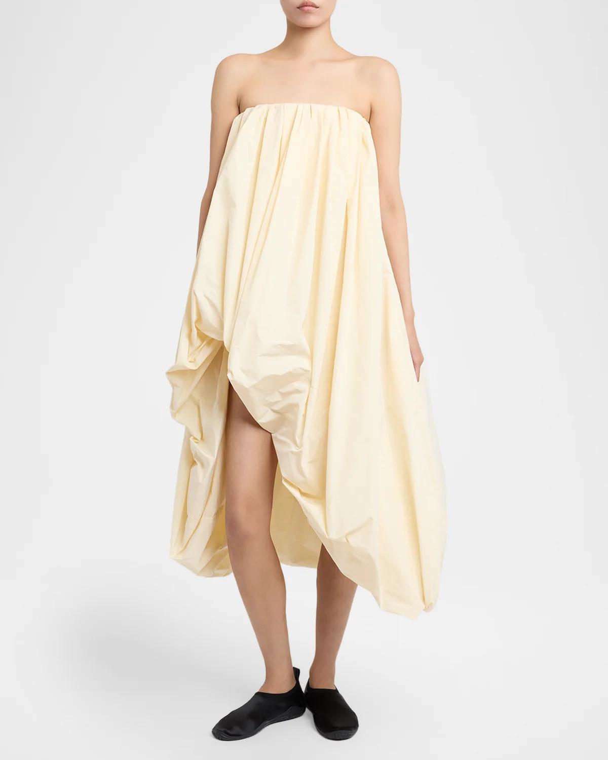 Strapless Asymmetric Draped Balloon Midi Dress - thumbnail 2