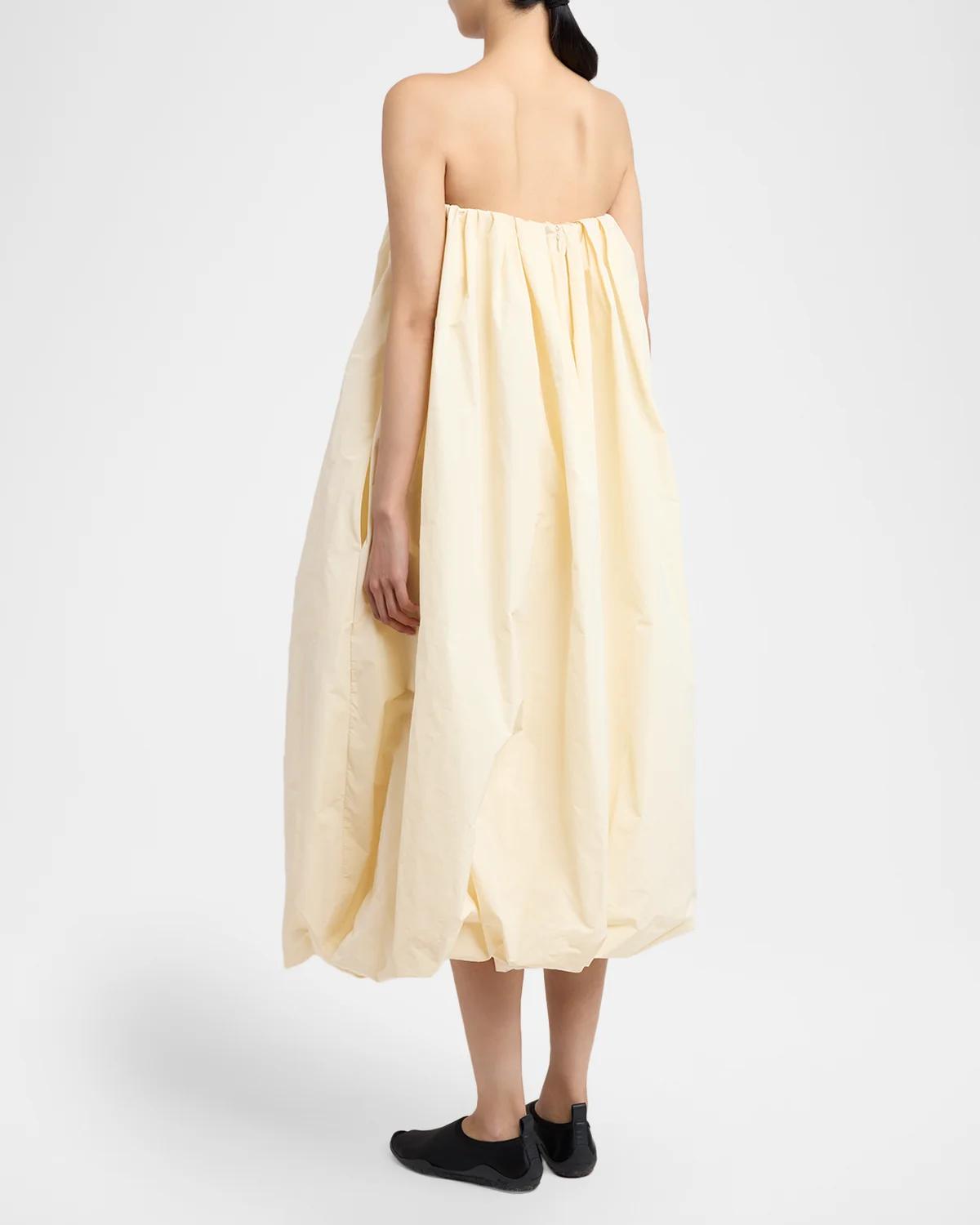 Strapless Asymmetric Draped Balloon Midi Dress - thumbnail 3