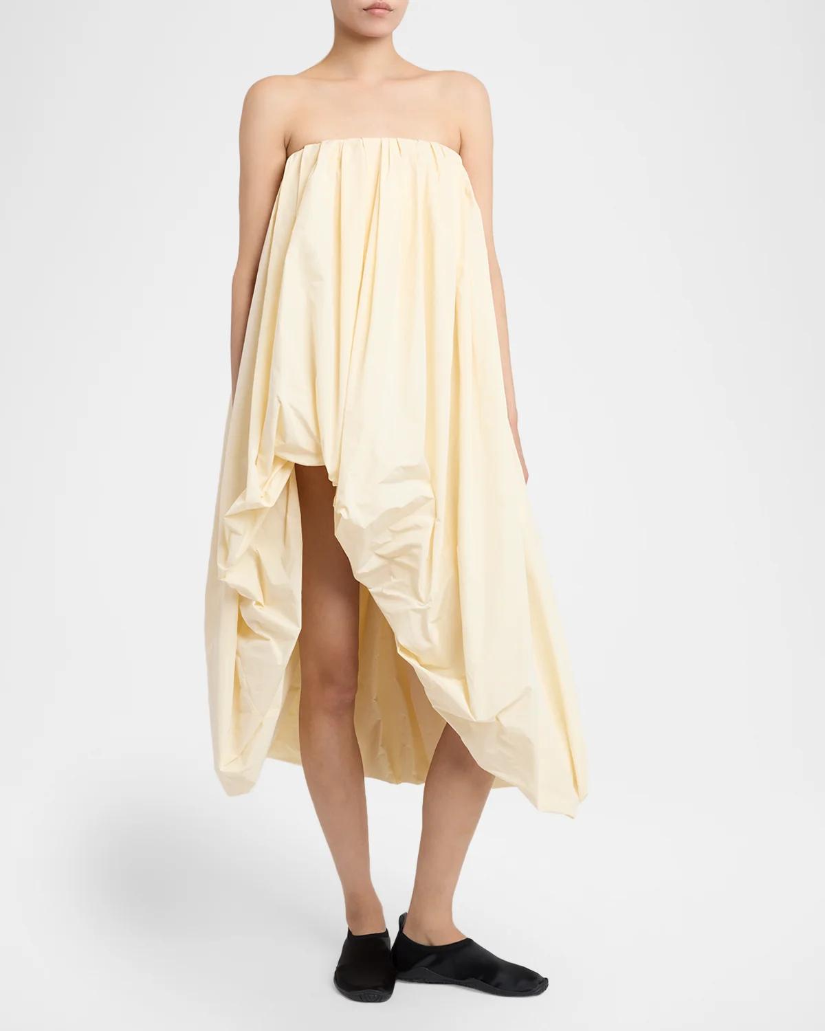 Strapless Asymmetric Draped Balloon Midi Dress - thumbnail 4