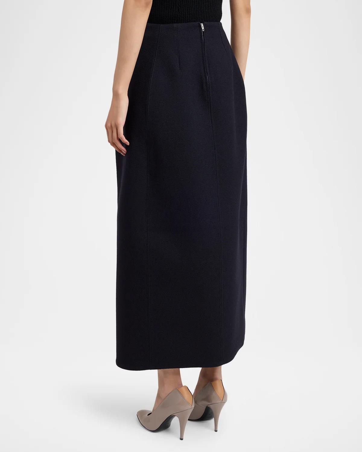 Curved Slit Wool Crepe Midi Skirt - thumbnail 2
