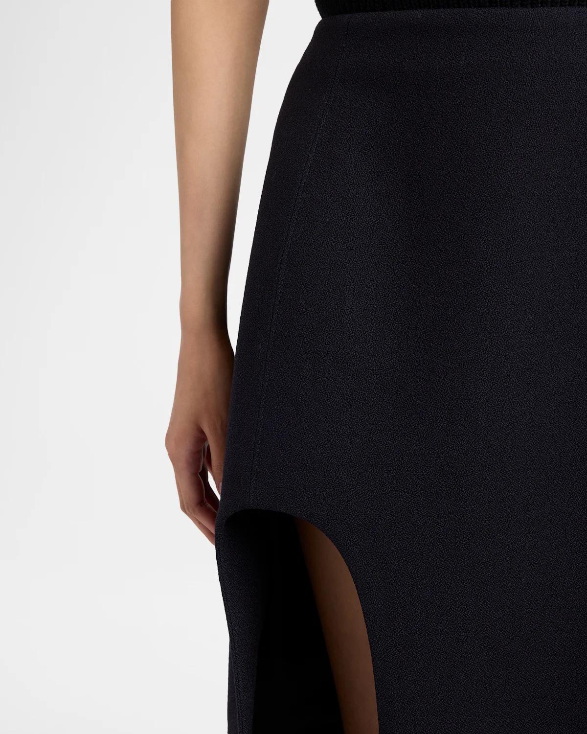 Curved Slit Wool Crepe Midi Skirt - thumbnail 4