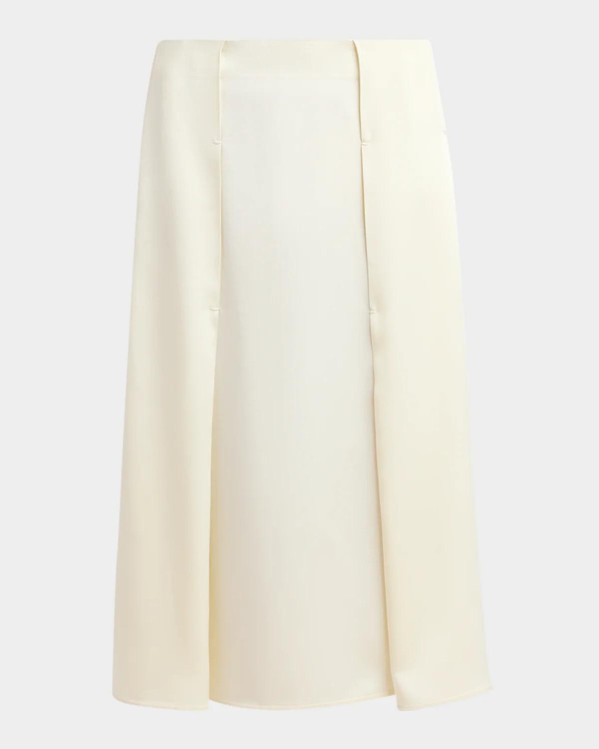 Side Paneled Wool Sable Midi Skirt