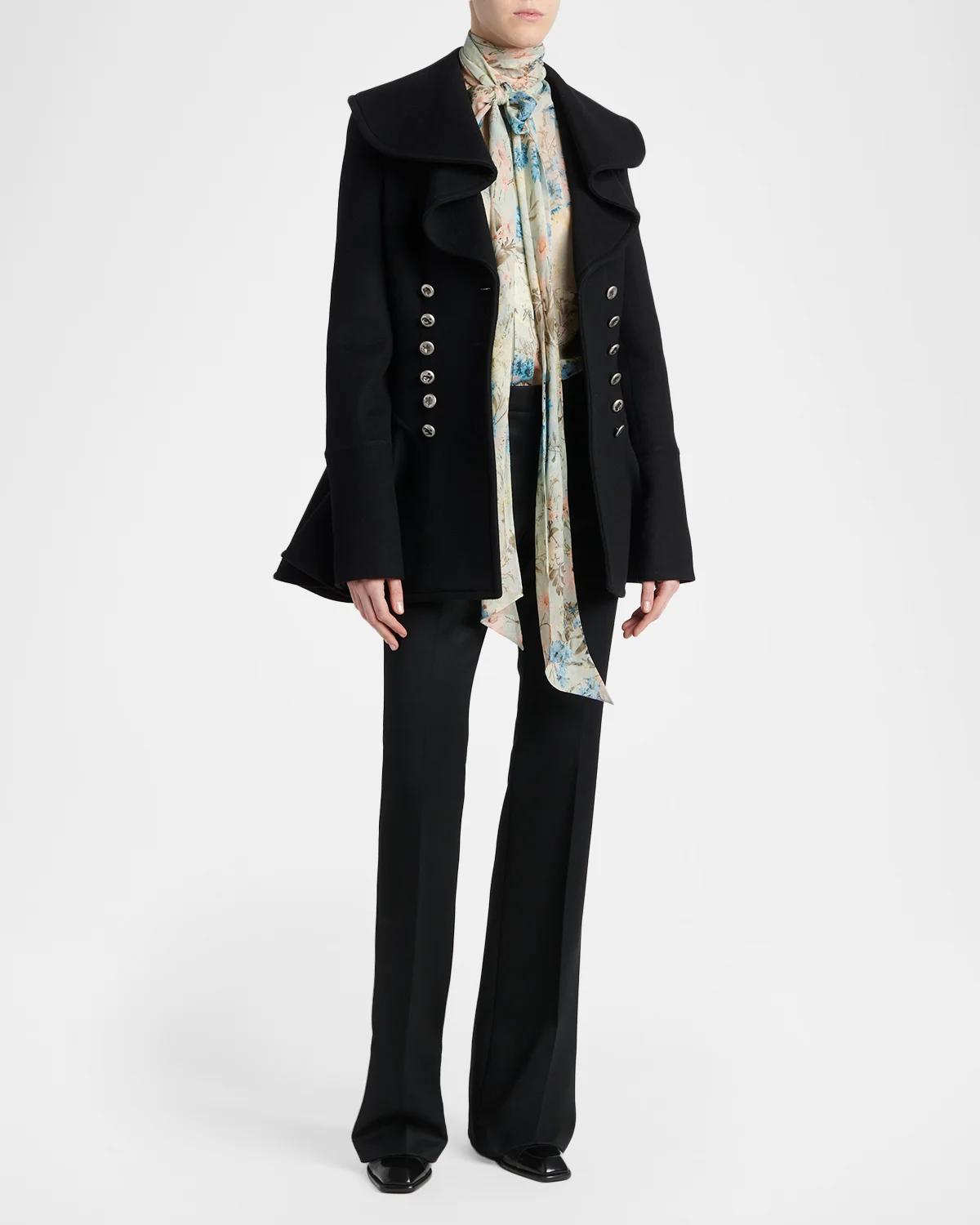 Ruffle Wool Fitted Double-Breasted Coat - thumbnail 2