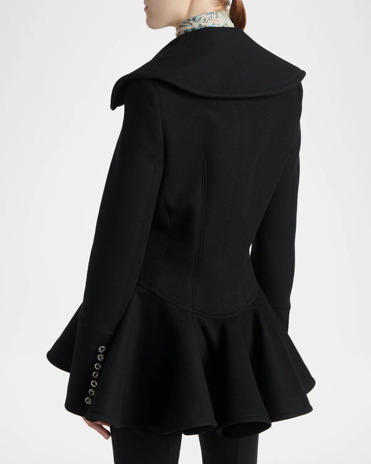 Ruffle Wool Fitted Double-Breasted Coat - thumbnail 3