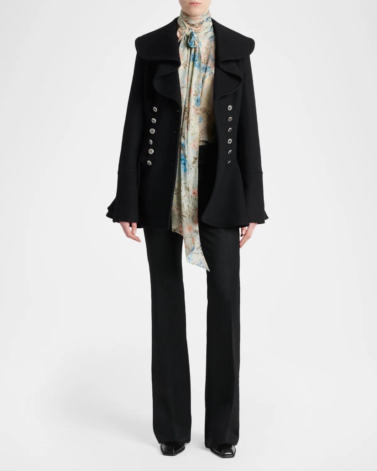 Ruffle Wool Fitted Double-Breasted Coat - thumbnail 4