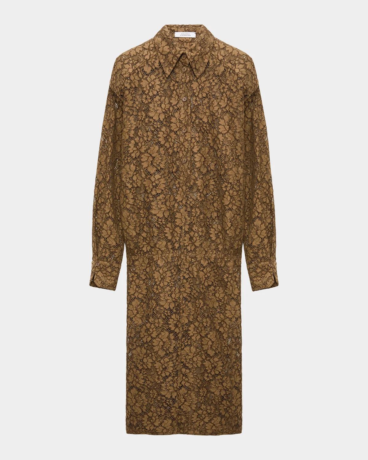 Powerful Lace Blouson Midi Shirtdress