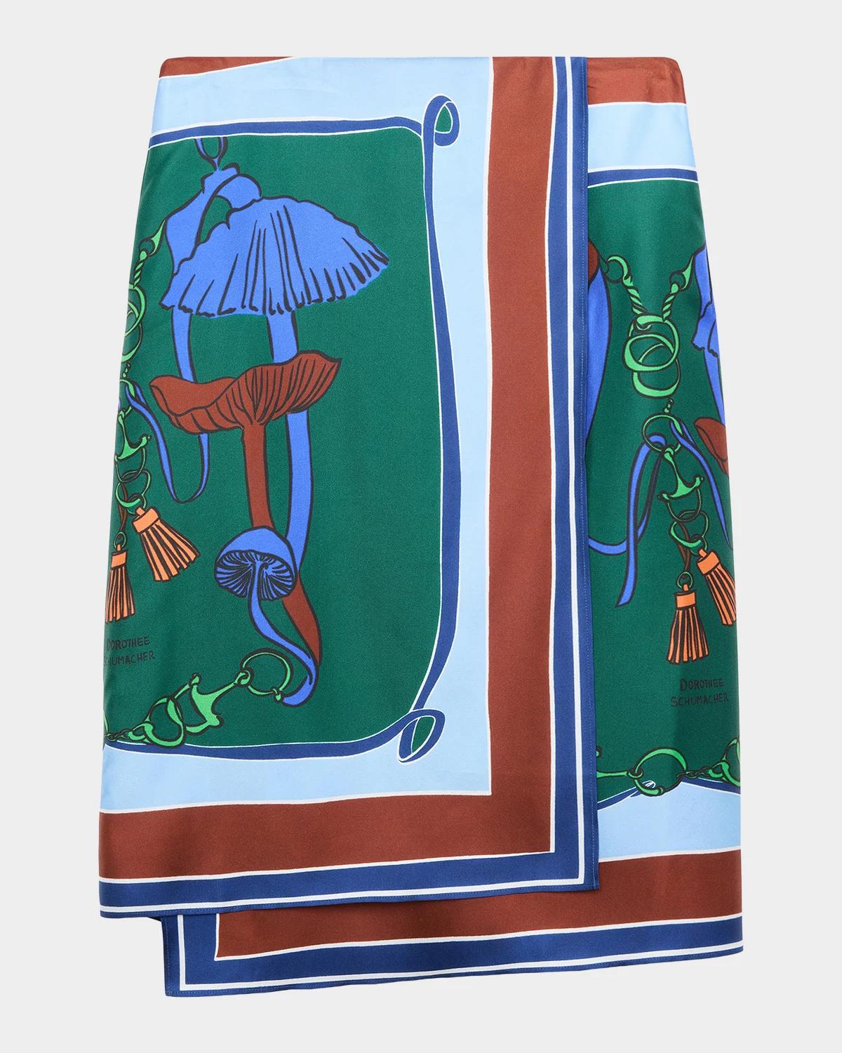 Cosmic Funghi Silk Twill Midi Skirt