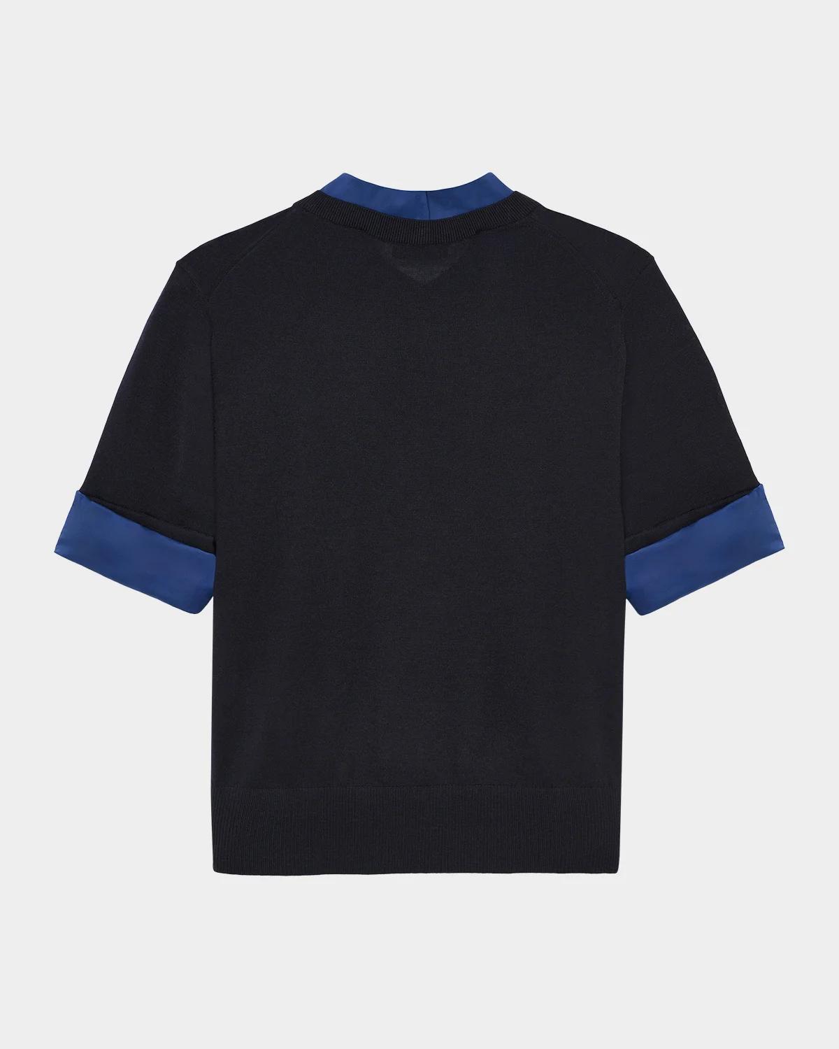 Chic Merino Poplin-Trim Knit Pullover - thumbnail 2