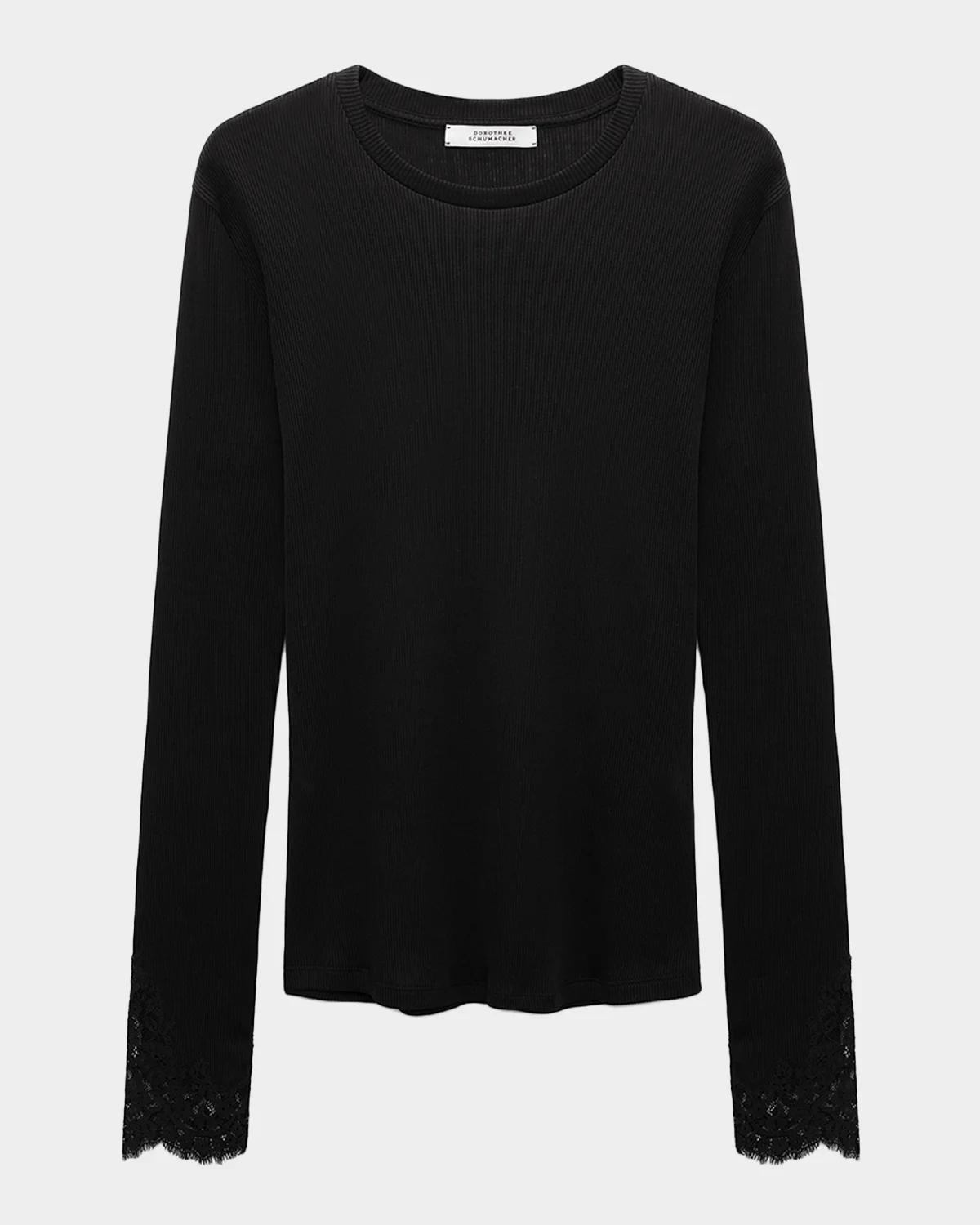 Pure Sleekness Lace-Cuff Cotton Shirt