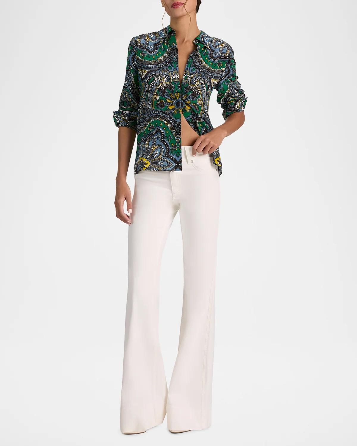 Willa Paisley Silk Placket Top - thumbnail 2