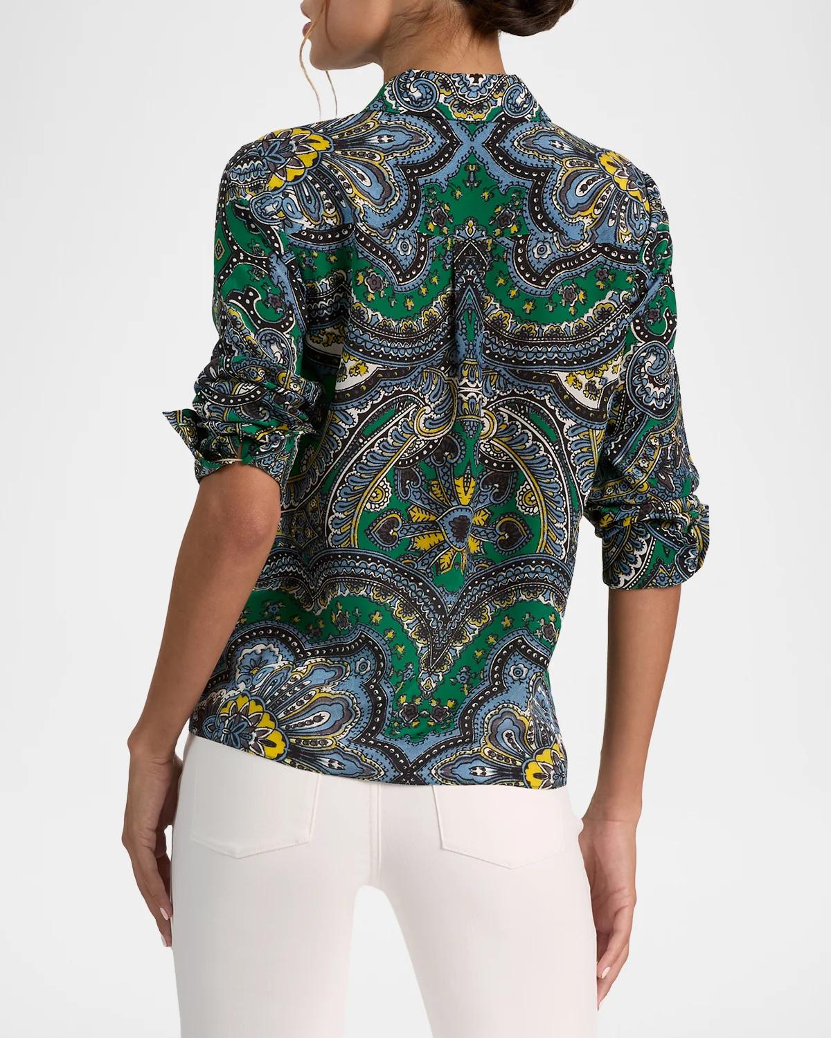 Willa Paisley Silk Placket Top - thumbnail 3