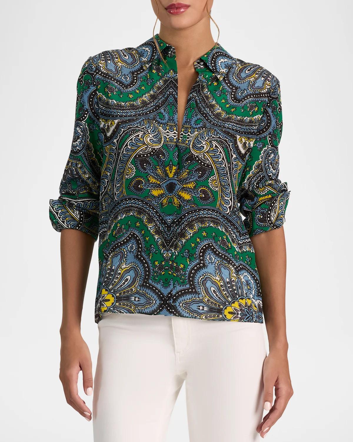 Willa Paisley Silk Placket Top - thumbnail 4