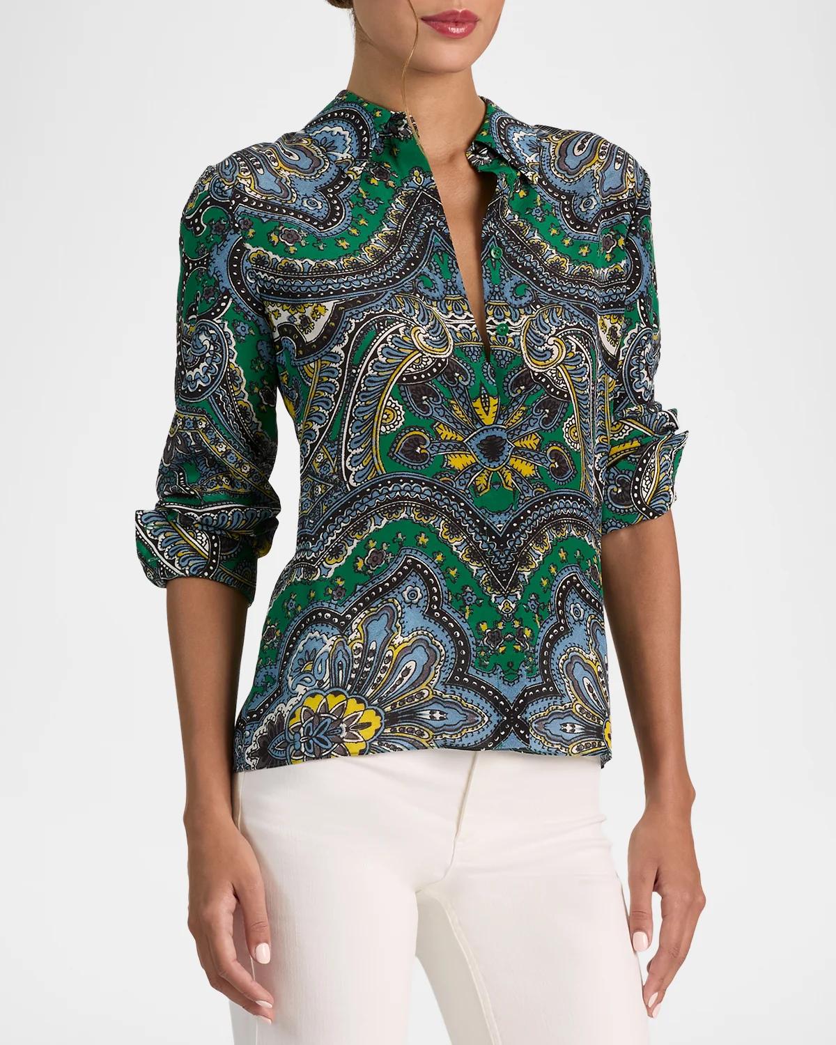 Willa Paisley Silk Placket Top - thumbnail 5