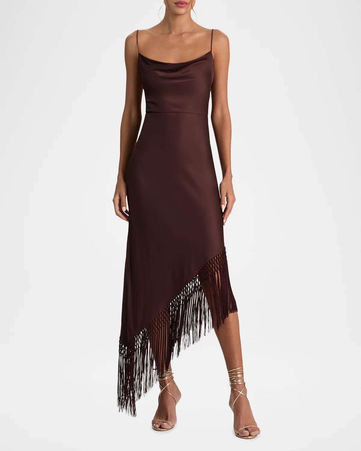 Harmony Drapey Slip Fringe Midi Dress - thumbnail 2