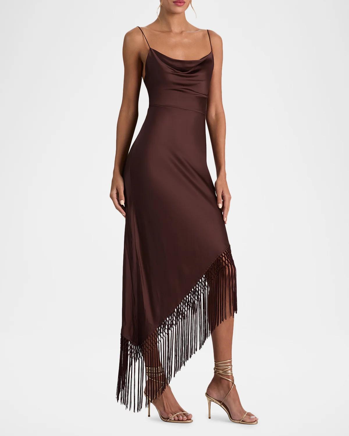 Harmony Drapey Slip Fringe Midi Dress - thumbnail 4