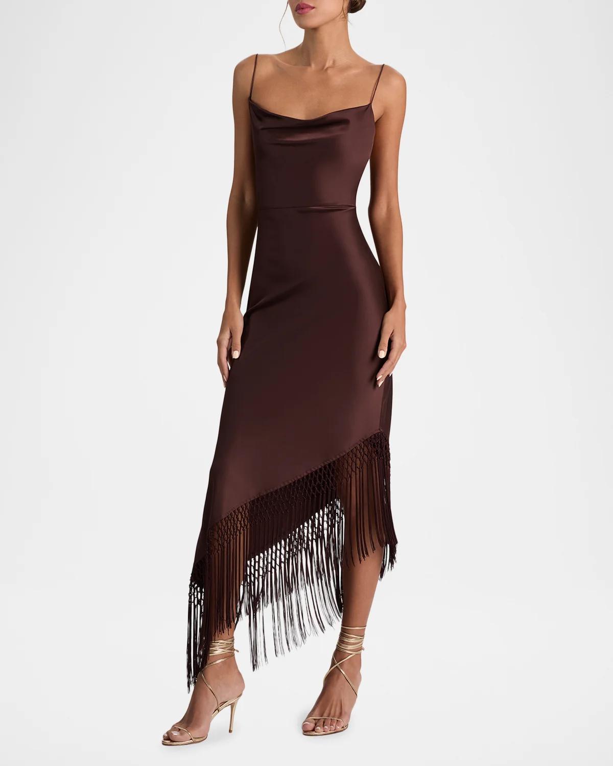 Harmony Drapey Slip Fringe Midi Dress - thumbnail 5