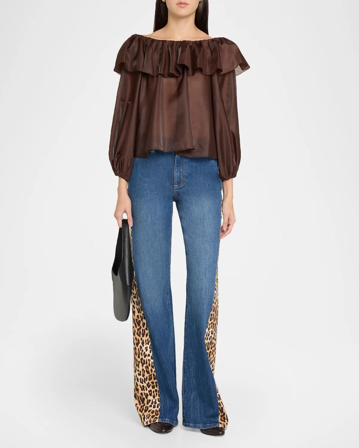 Leopard Godet Wide-Leg Jeans - thumbnail 2