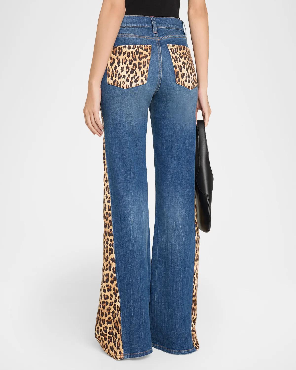 Leopard Godet Wide-Leg Jeans - thumbnail 3