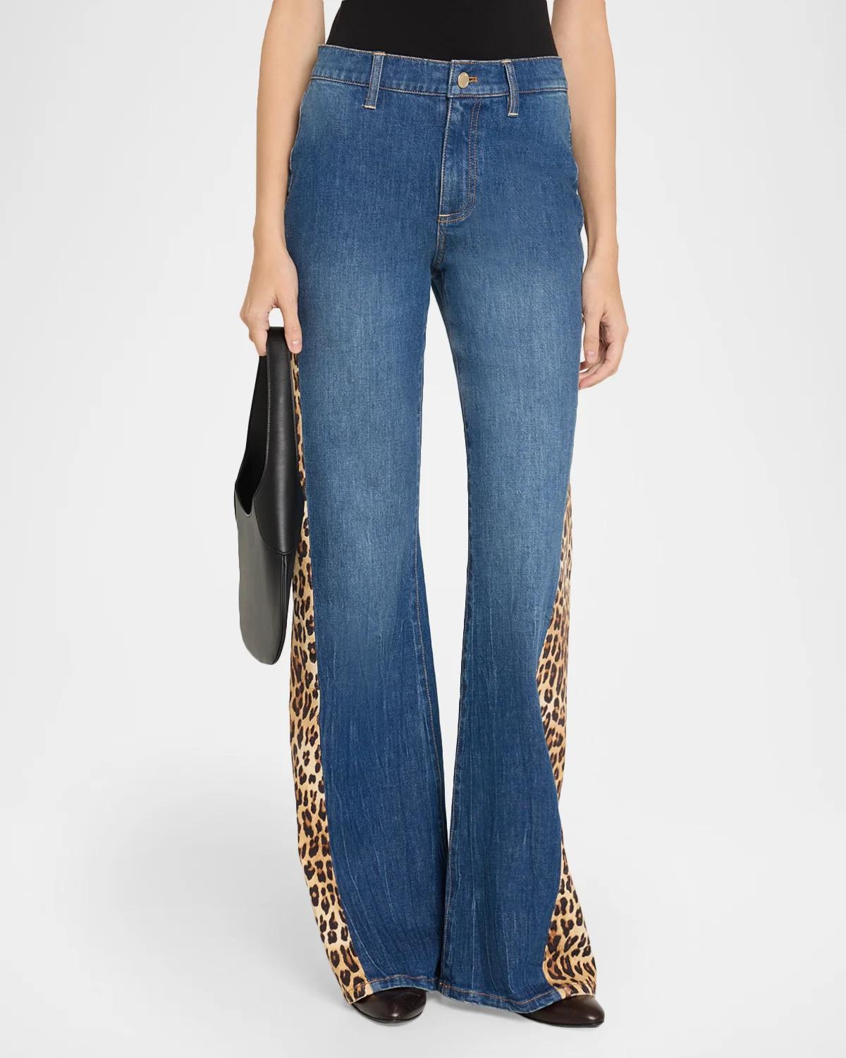 Leopard Godet Wide-Leg Jeans - thumbnail 4