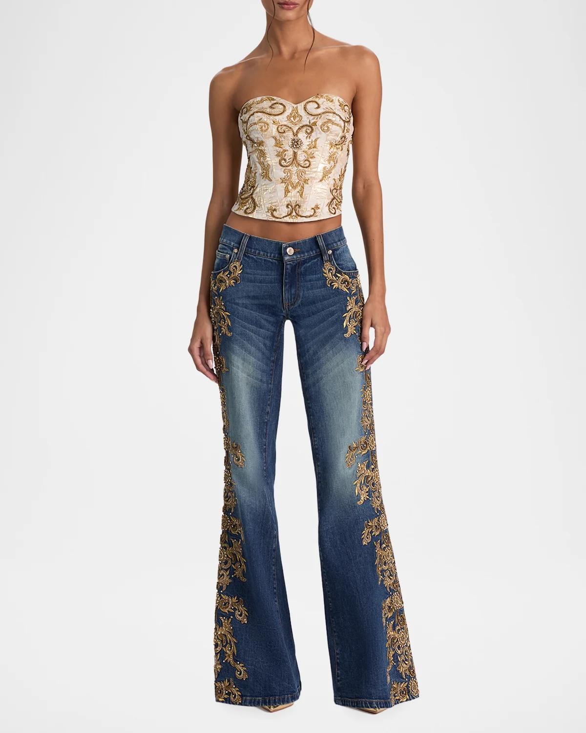 Emryn Embellished Ultra Low-Rise Relaxed Flared Jeans - thumbnail 2