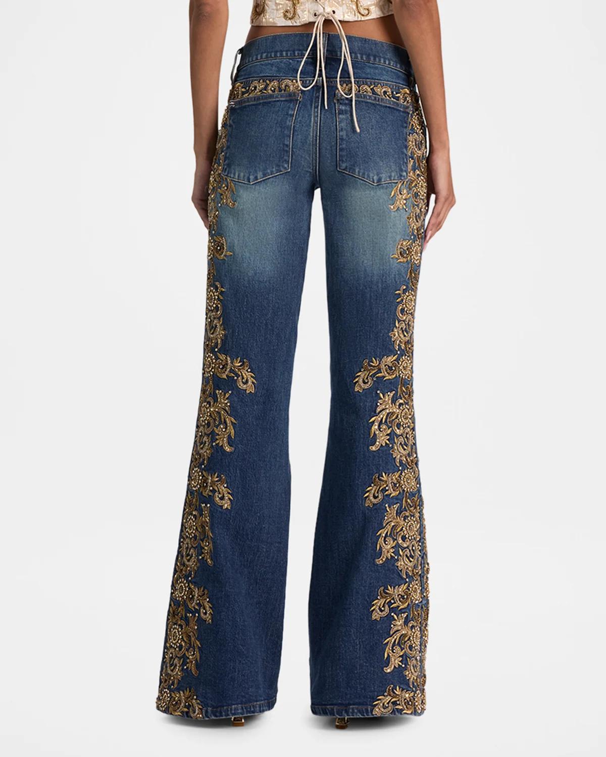 Emryn Embellished Ultra Low-Rise Relaxed Flared Jeans - thumbnail 3