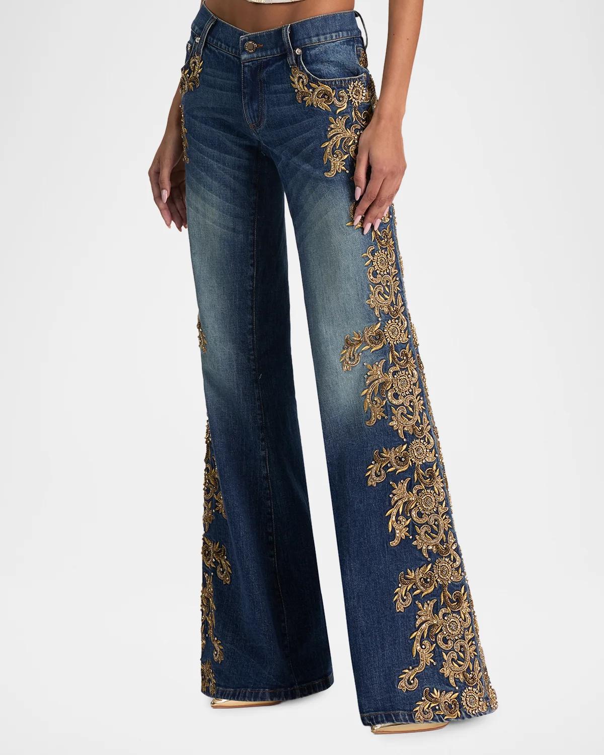 Emryn Embellished Ultra Low-Rise Relaxed Flared Jeans - thumbnail 4