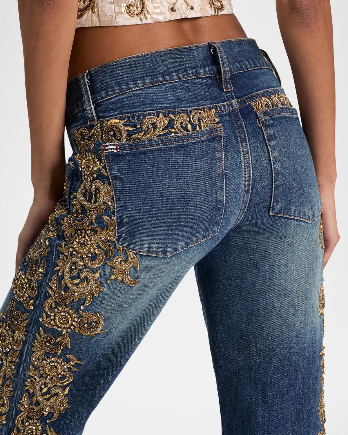 Emryn Embellished Ultra Low-Rise Relaxed Flared Jeans - thumbnail 5