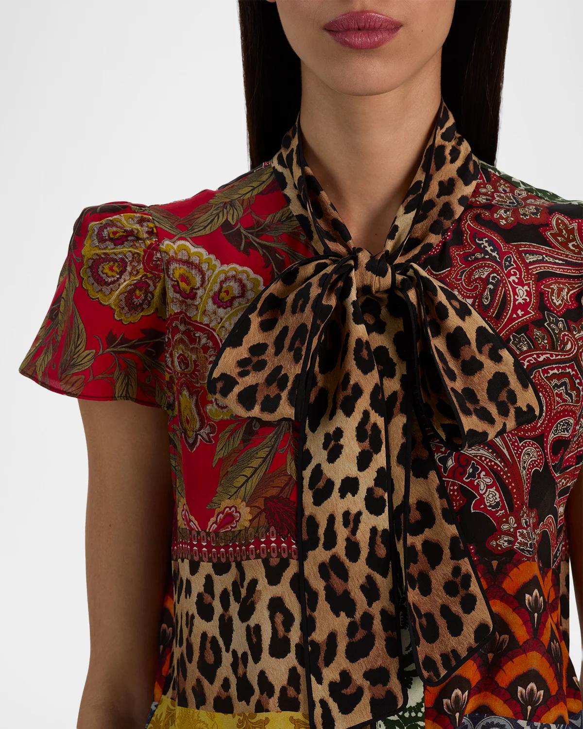 Jeannie Printed Silk Pussy-Bow Shirt - thumbnail 7