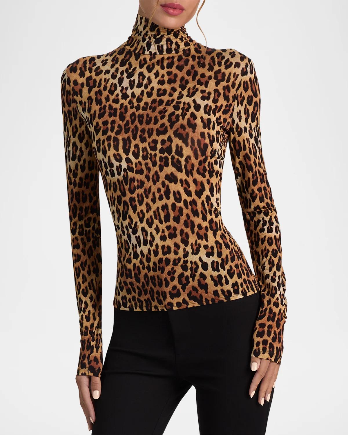 Delaina Leopard-Print Turtleneck Top - thumbnail 4