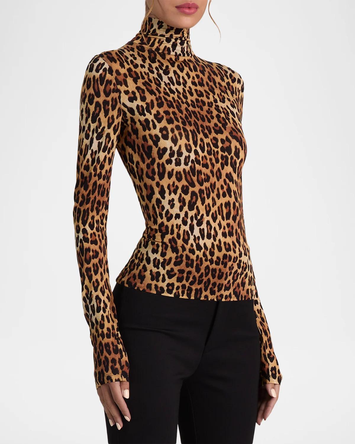 Delaina Leopard-Print Turtleneck Top - thumbnail 5