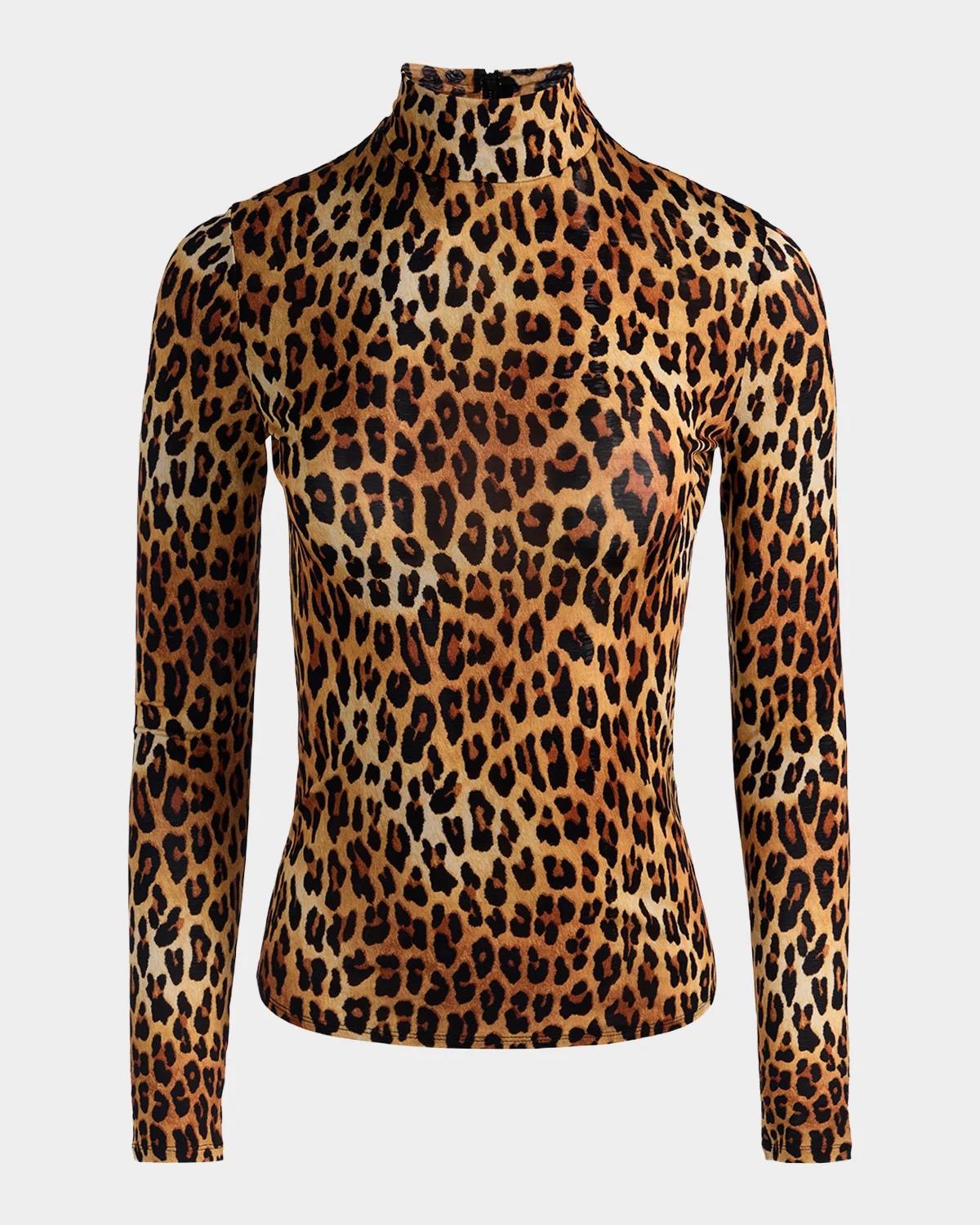 Delaina Leopard-Print Turtleneck Top