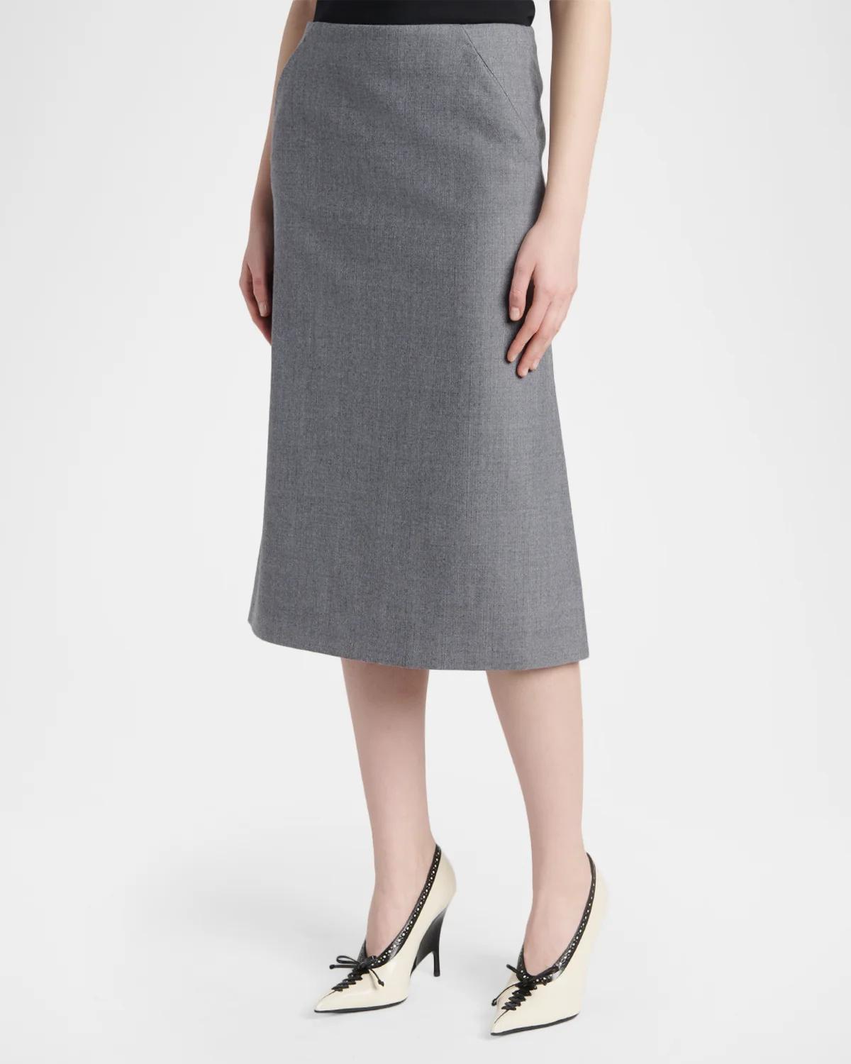 Godet-Pleat Wool Midi Skirt - thumbnail 3