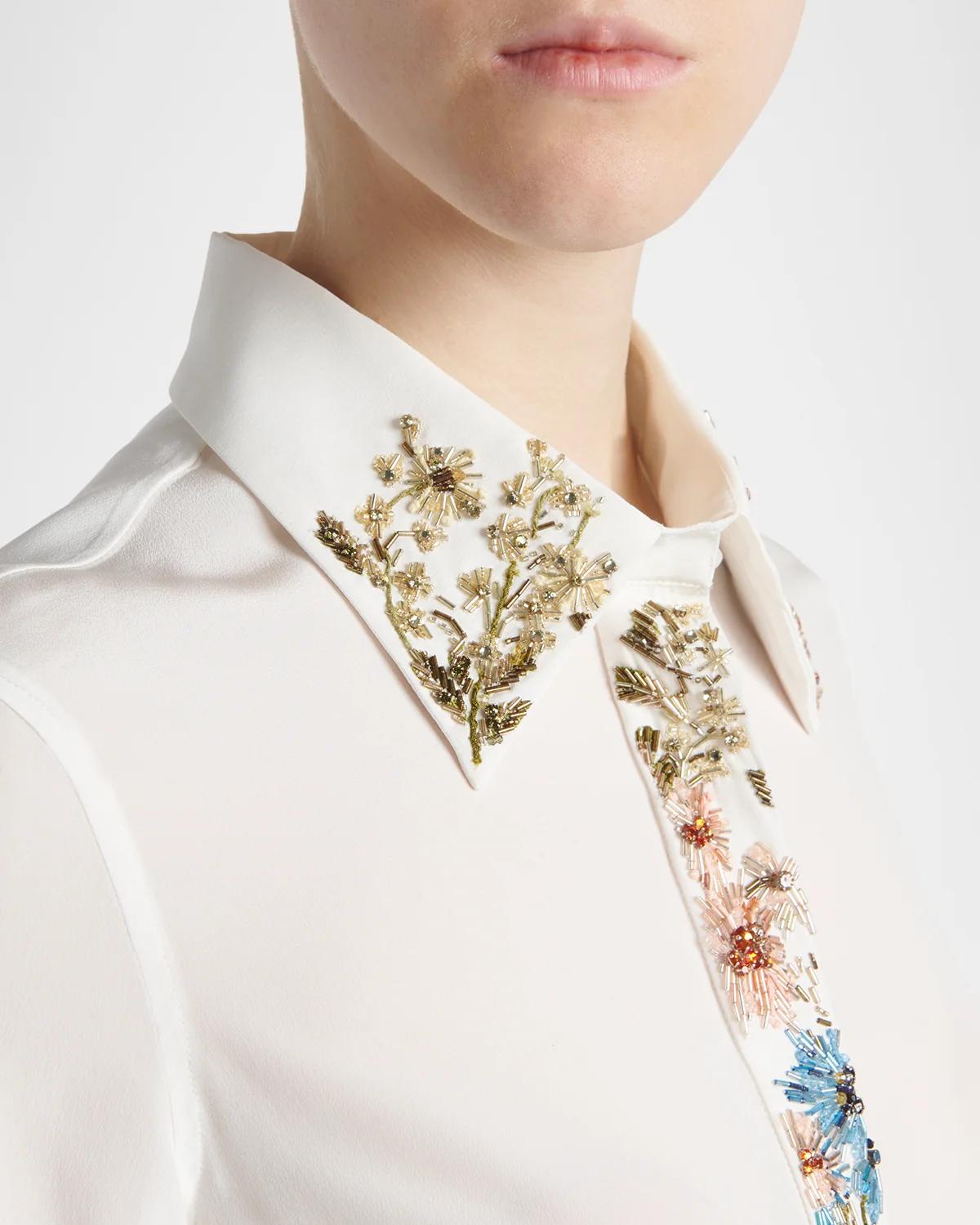 Beaded Silk Slim Button-Down Shirt - thumbnail 5