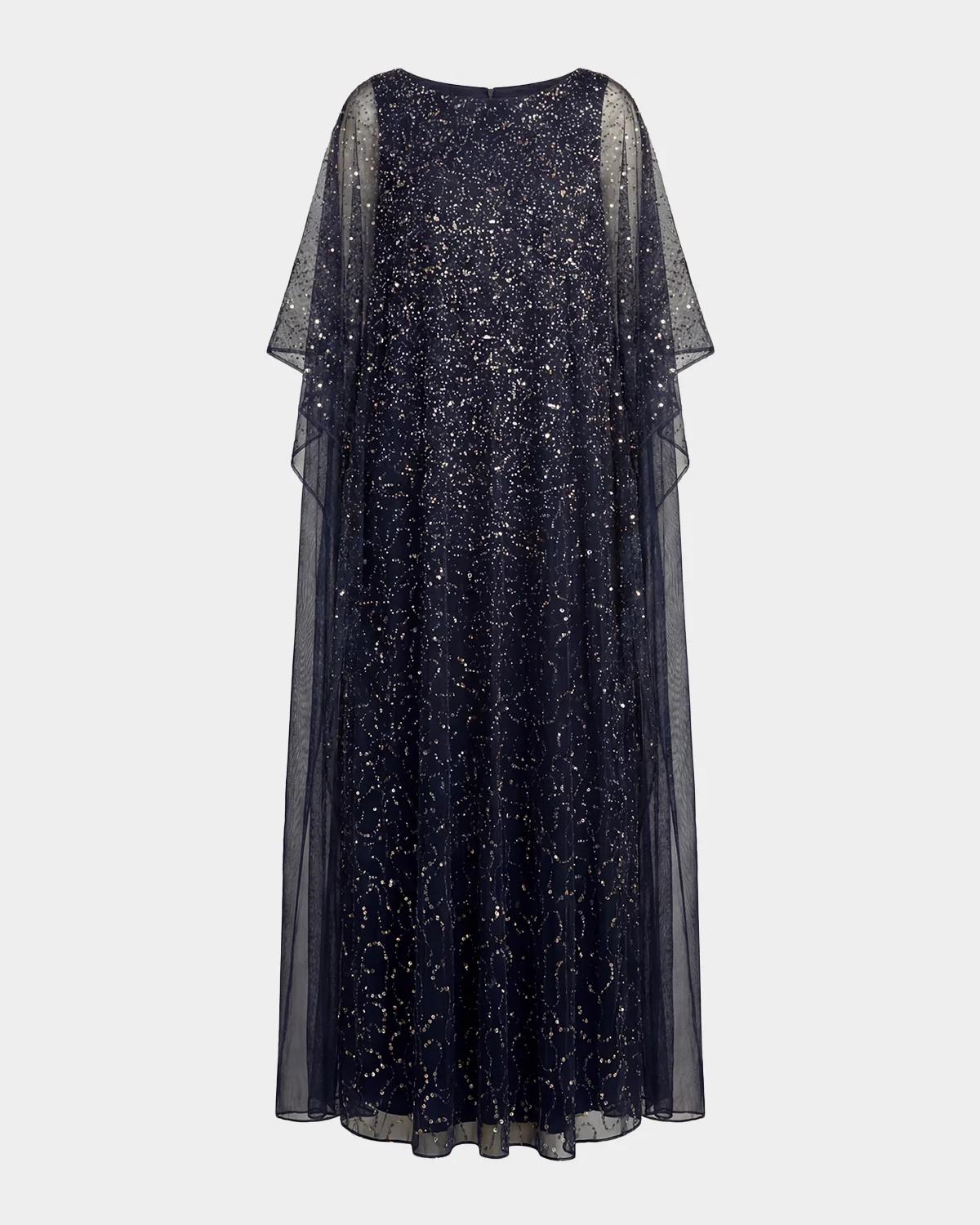 Embellished Mesh Caftan Maxi Dress