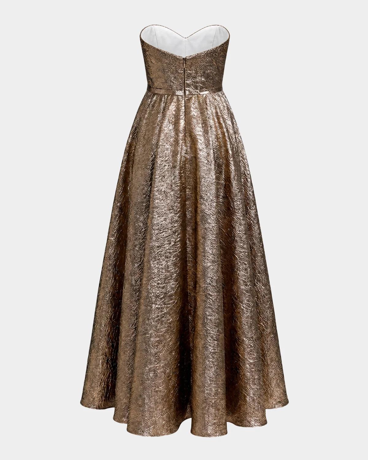 Metallic Brocade Bow Strapless Gown - thumbnail 4