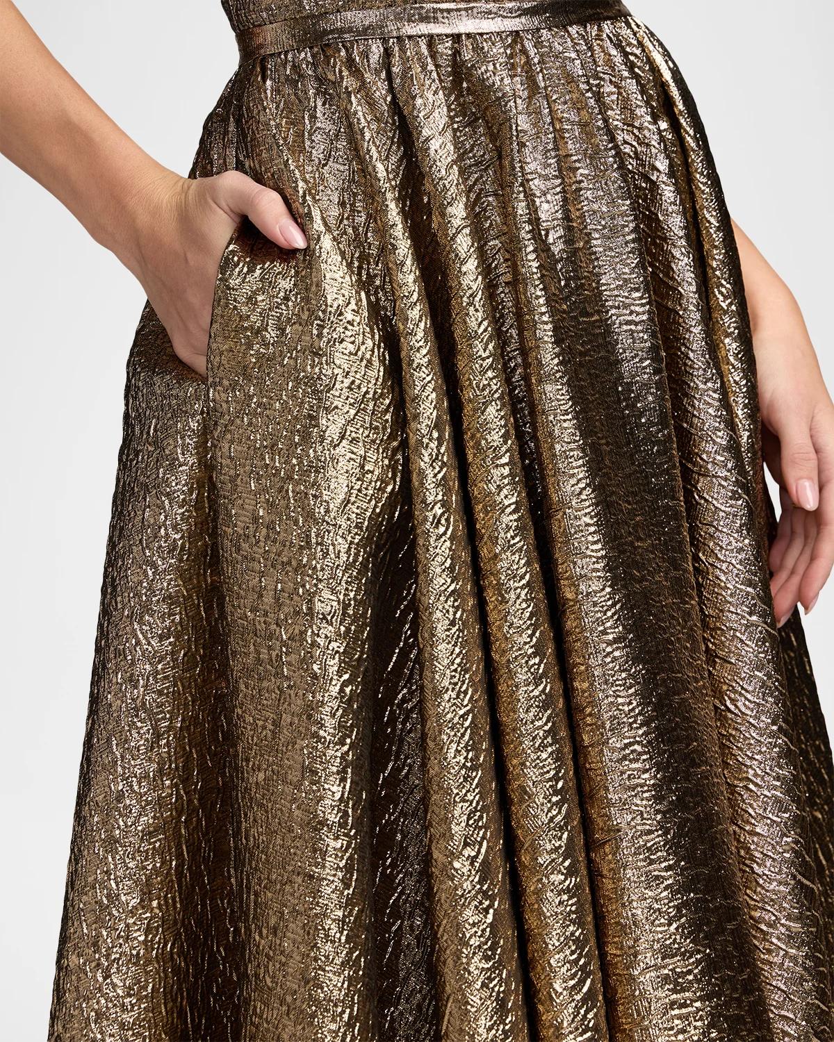 Metallic Brocade Bow Strapless Gown - thumbnail 5
